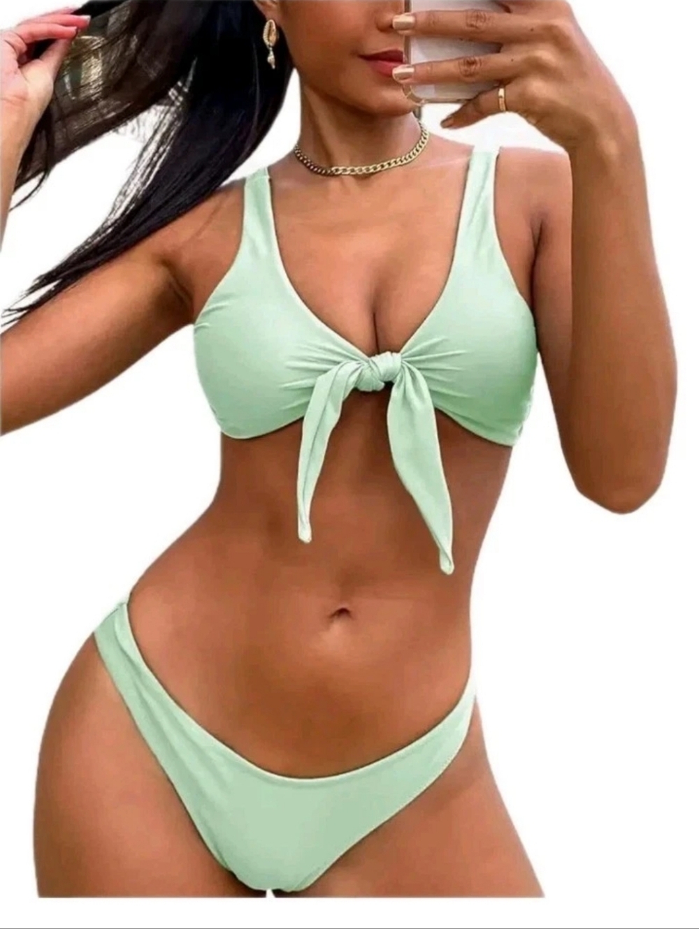 Zaful Women's Tie Front Top Sexy Brazilian Bikini Bottoms Swimsuit Lime Large